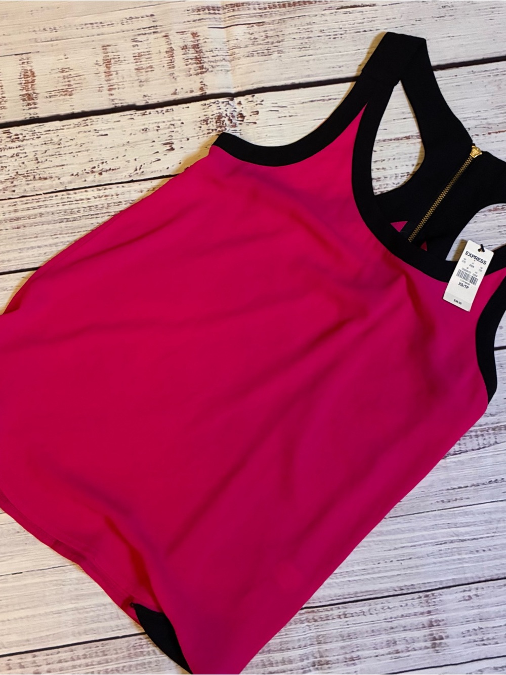 Express Women's Hot Pink Y2K Racerback Tank with Black Trim